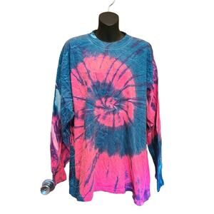 Vintage Bright tie Dye long sleeve shirt Color touch USA hippy boho 90s spiral